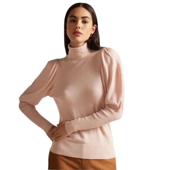 Ted Baker Aidabel Puff Sleeve Turtleneck Sweater Pink Wool Cashmere Large - Picture 1 of 13